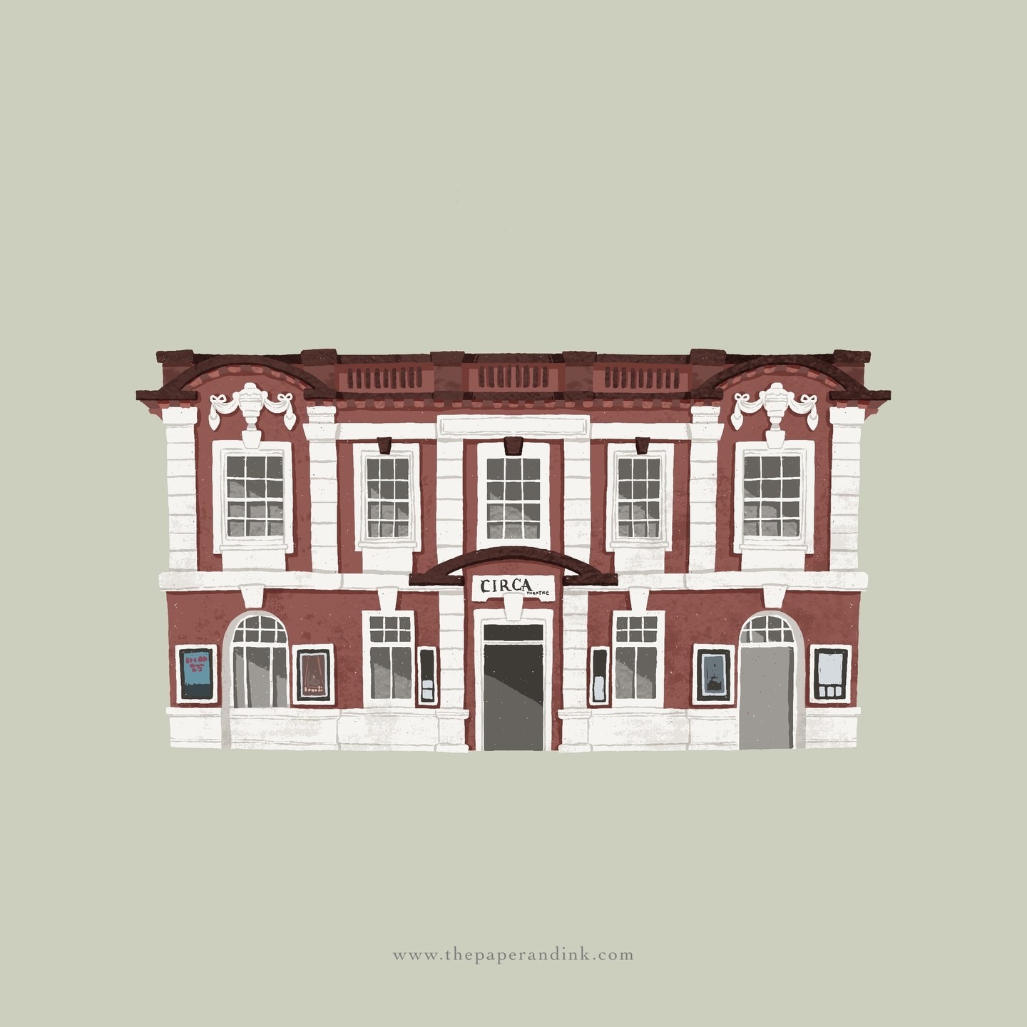 @circatheatre for this week's challenge!⁠
I love how symmetrical this building looks! I love symmetrical houses, it satisfies me just by looking at them.⁠
⁠
Our neighbor recently told me they have an annual Christmas trip to the theatre. Hmm, I've never been there even once 😗⁠
⁠
#thepaperandink
